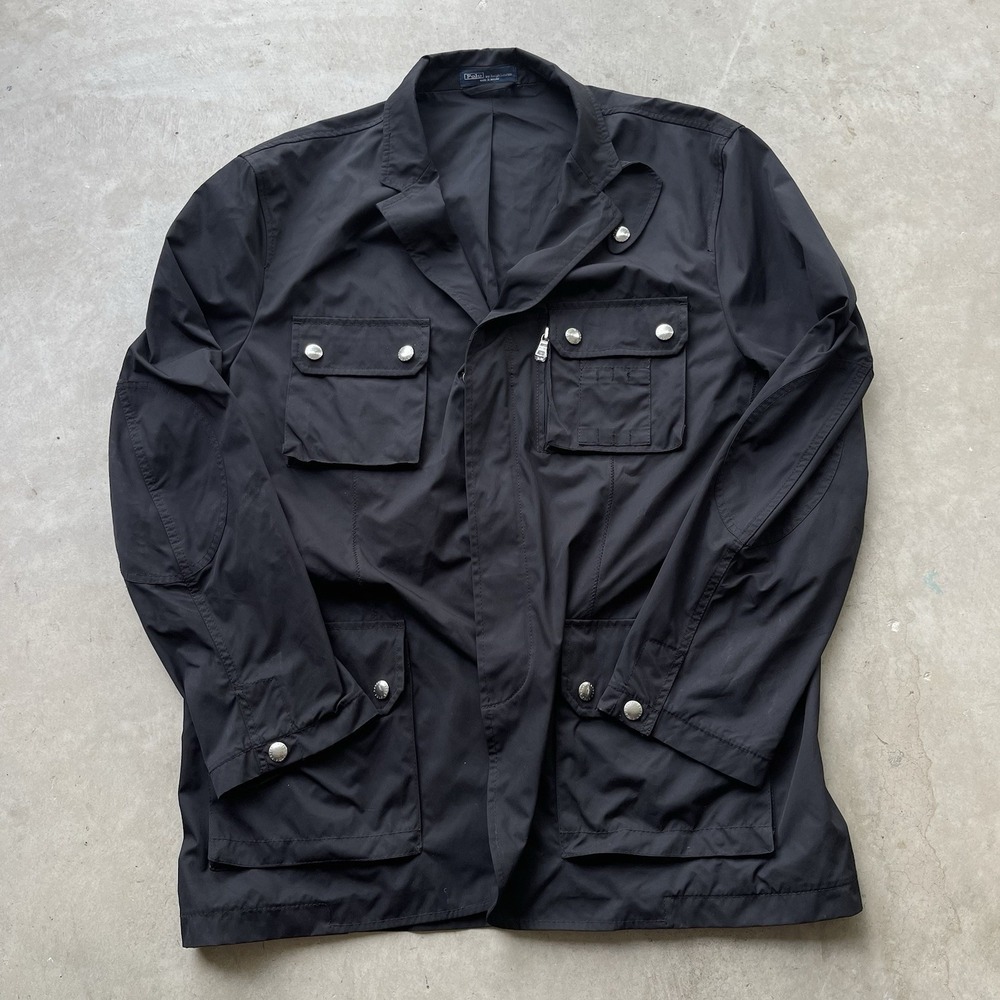 Vintage Polo Ralph Lauren Black Blazer Jacket Cargo Military Coat RRL Tweed 2XL